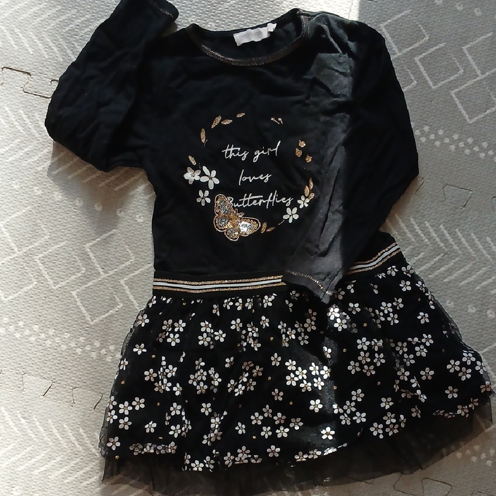 Orchestra 🇫🇷 Black Floral Dress with Gold Accents